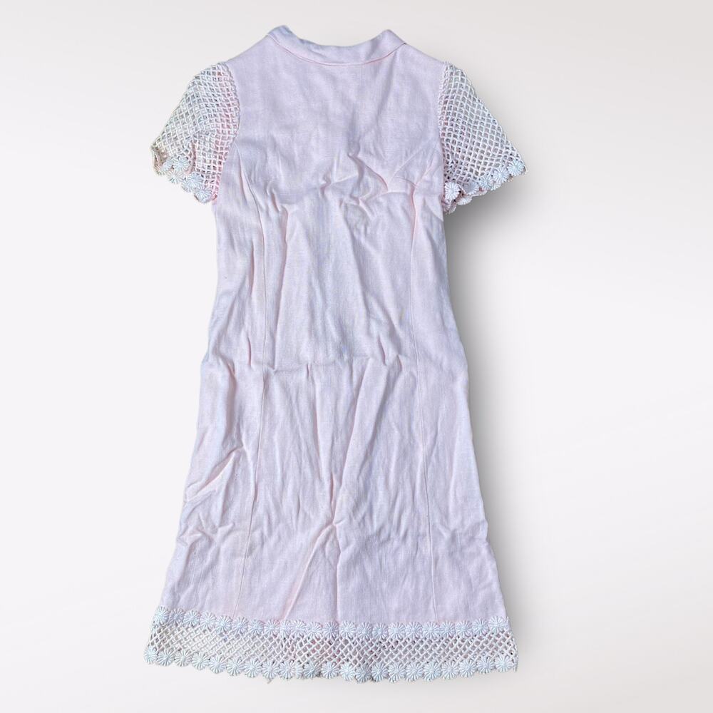 Henry-Lee Vintage‎ 1940s Pale Pink Crochet lace sleeves and hem Dress Size S